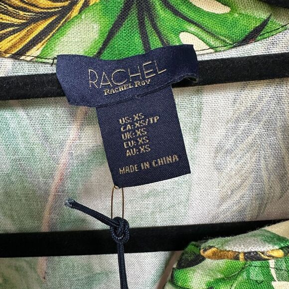 Rachel Roy Linen Blend Popover Top Womens XS Tropical Oversized Boxy Resort NWT - Picture 3 of 9